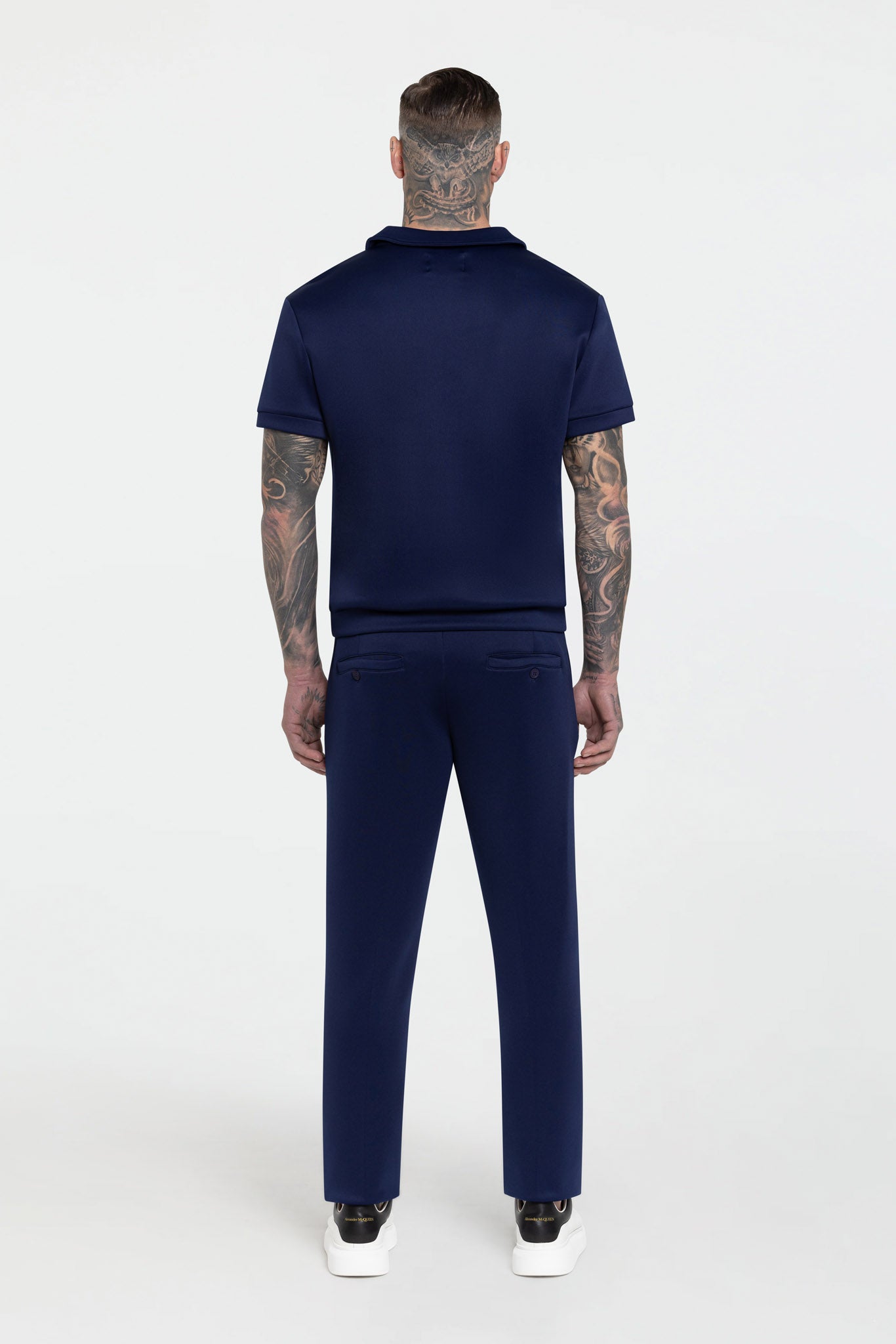 STRETCH COTTON REVERE COLLAR POLO SHIRT – NAVY BLUE
