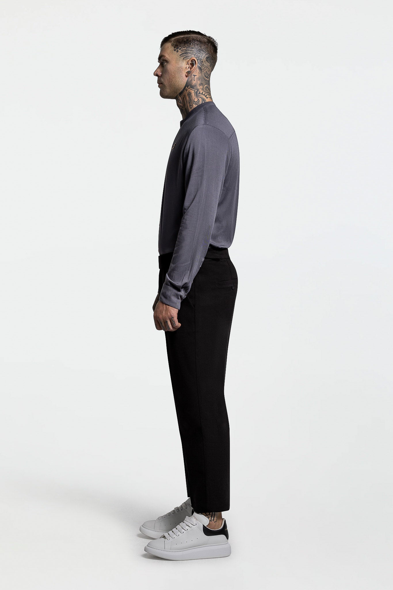 SIDE BUTTON GRANDAD COLLAR SHIRT – DARK GREY