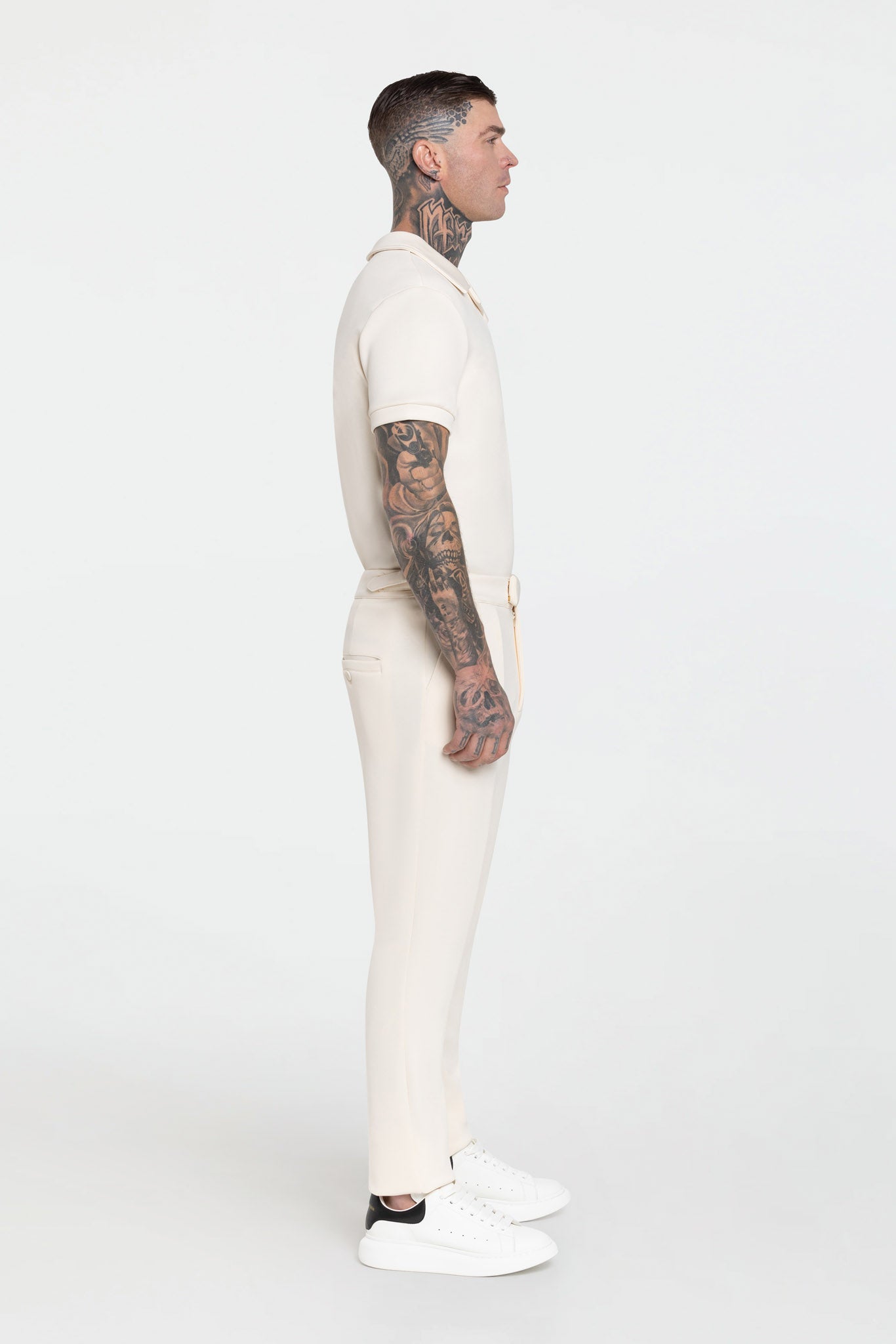 STRETCH COTTON PLEATED PANTS – IVORY