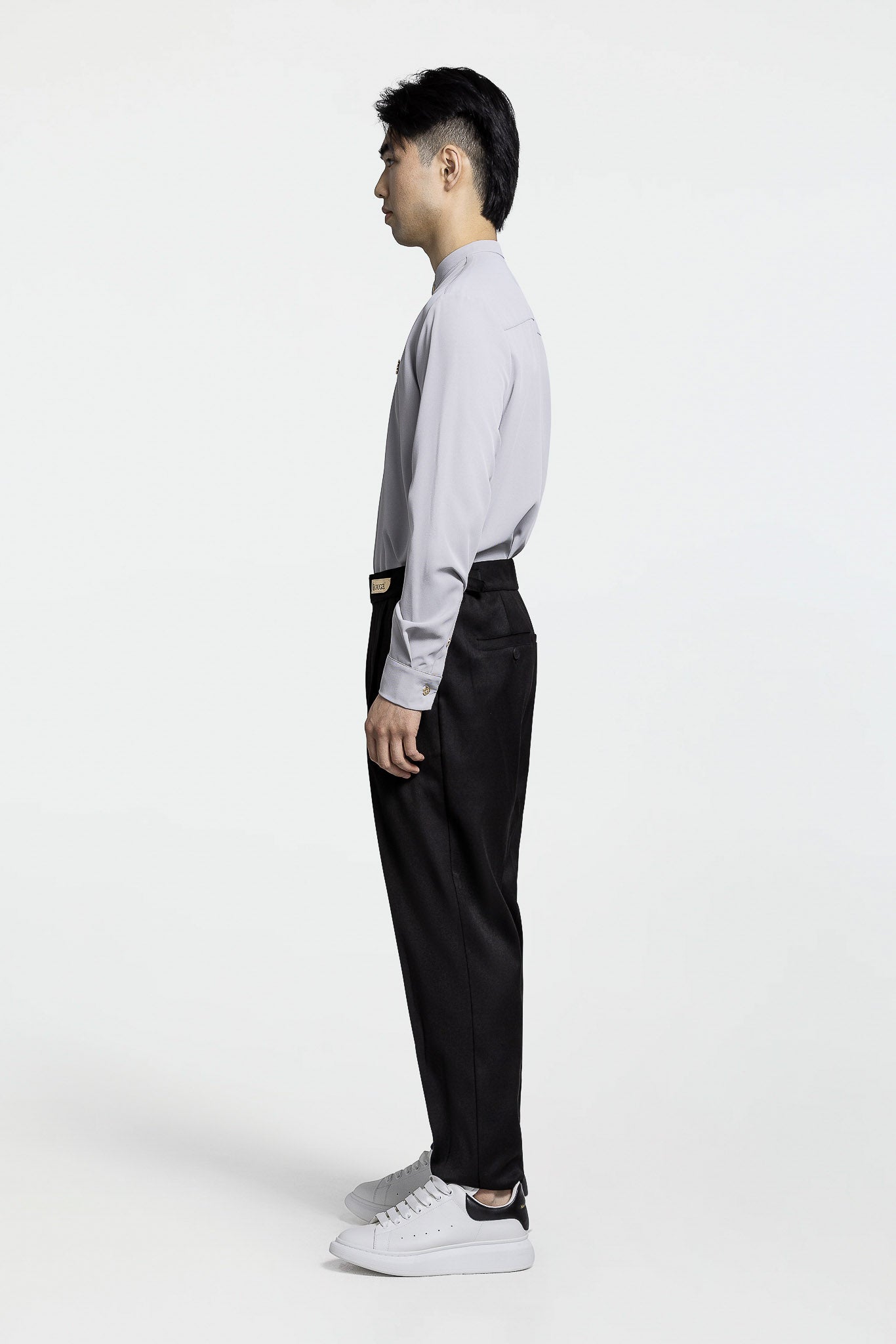 GRANDAD COLLAR SHIRT – GREY