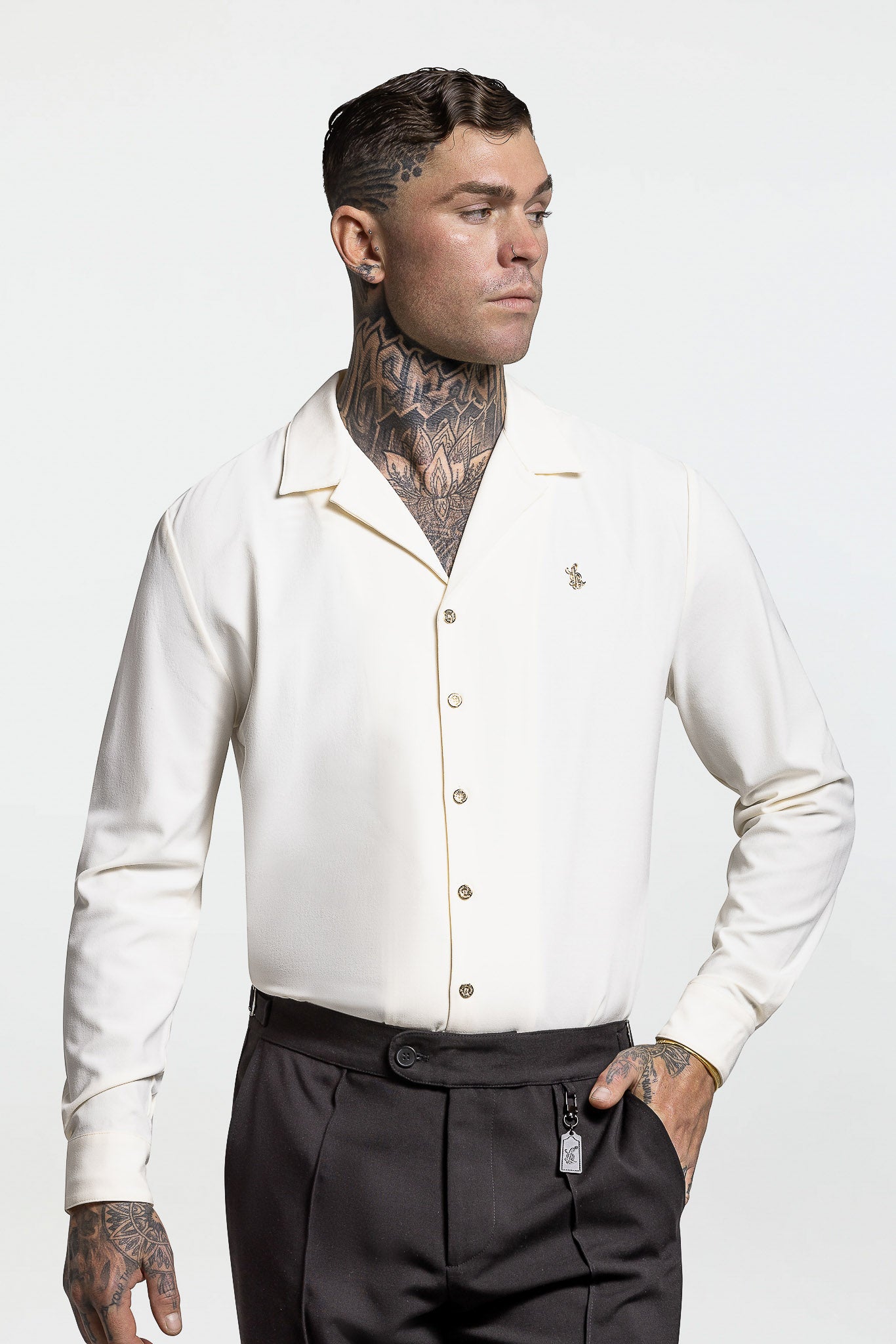 LONG SLEEVE REVERE COLLAR SHIRT – IVORY