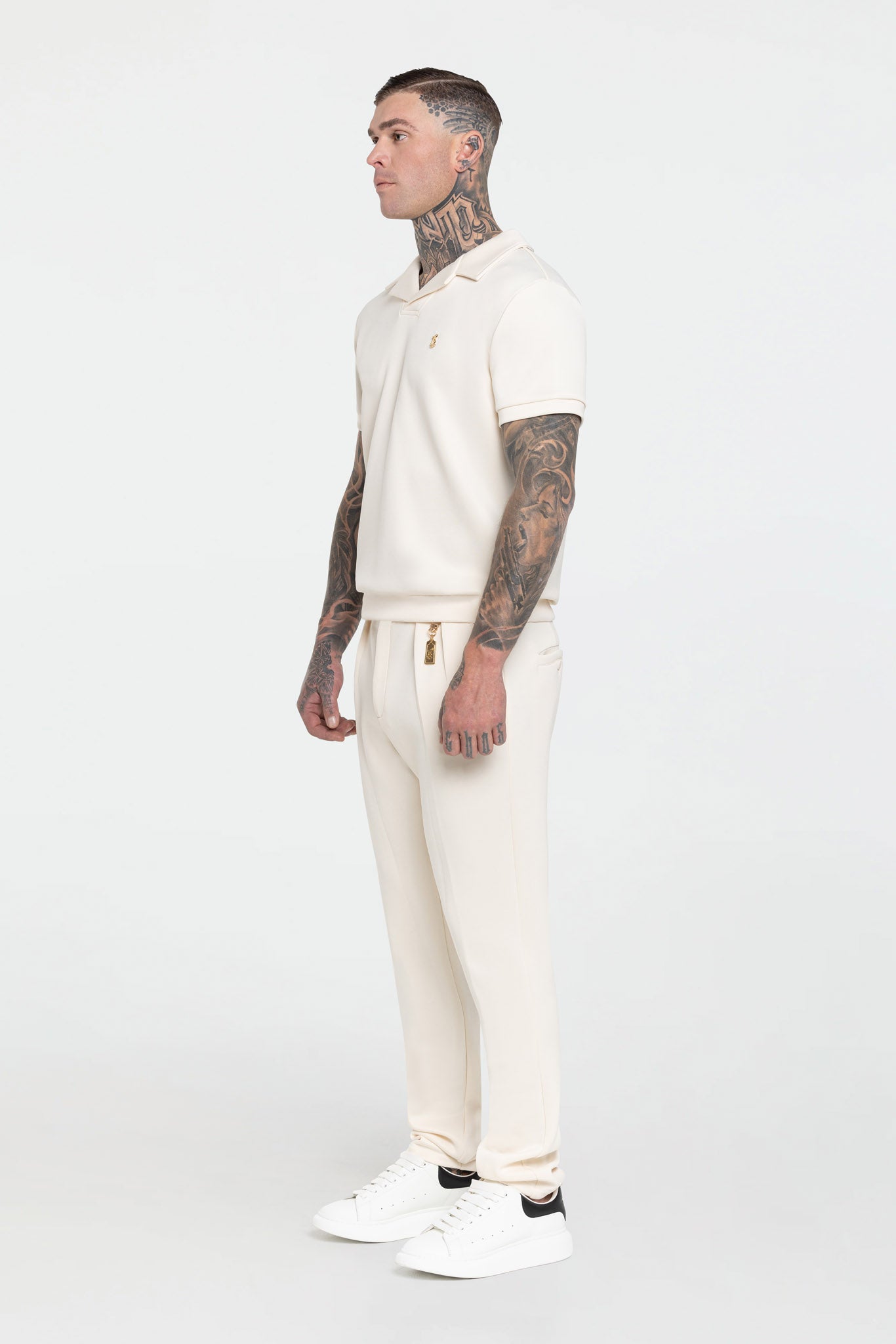 STRETCH COTTON REVERE COLLAR POLO SHIRT – IVORY