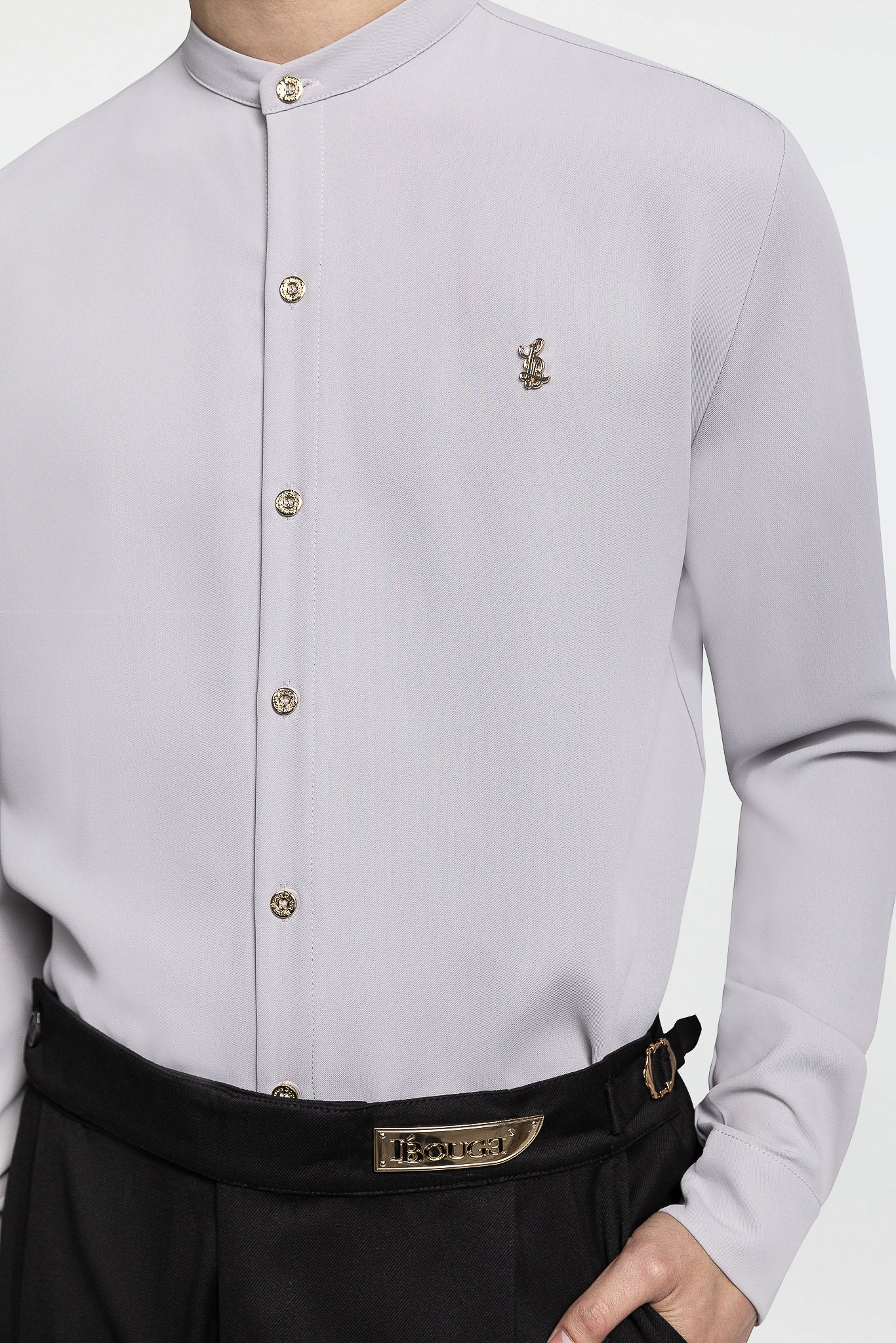GRANDAD COLLAR SHIRT – GREY