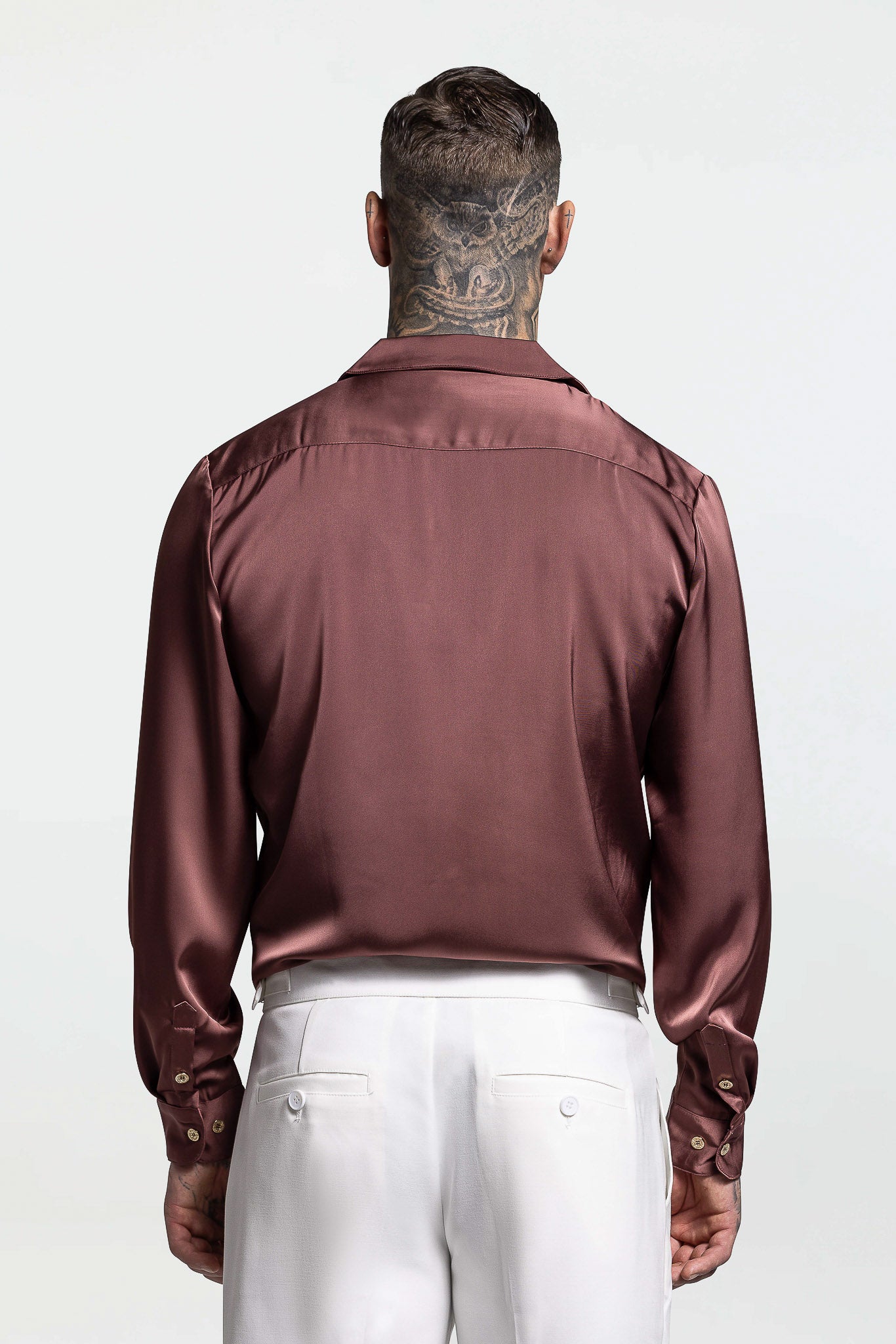 LONG SLEEVE SATIN SHIRT – BROWN