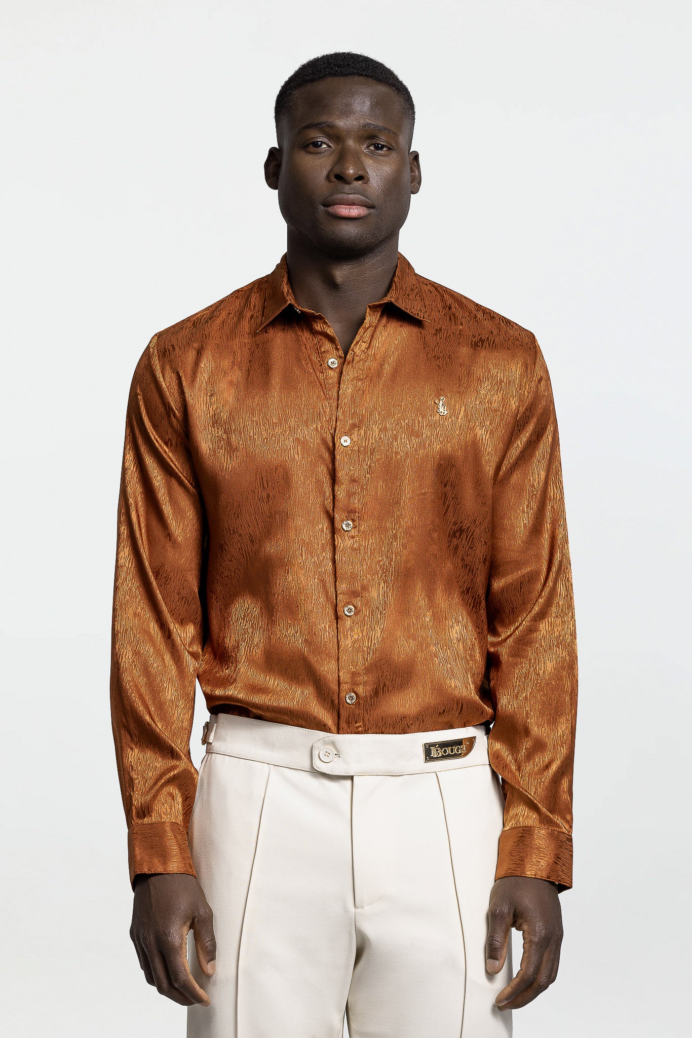 LONG SLEEVE JACQUARD SHIRT – BURNT SIENNA