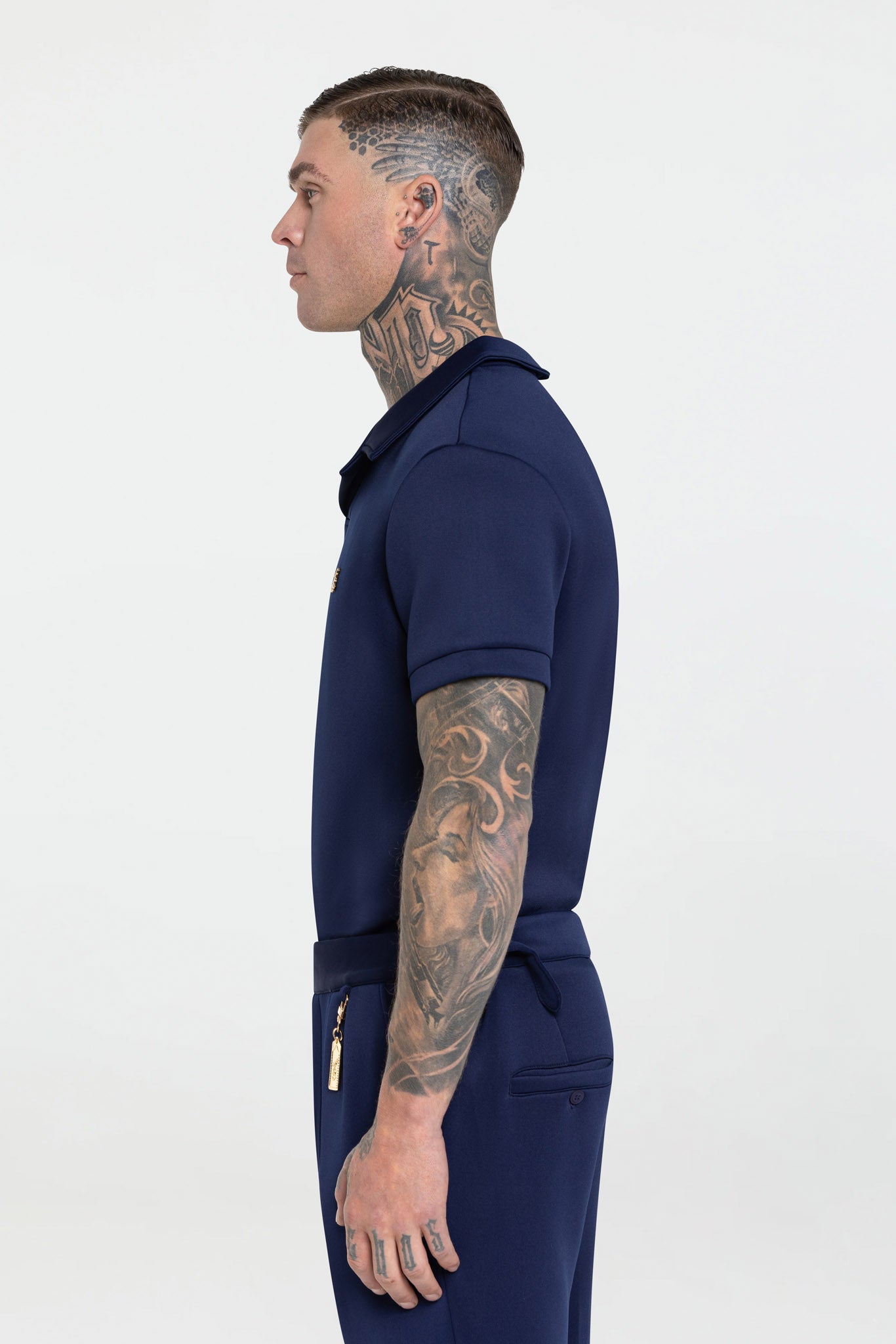 STRETCH COTTON REVERE COLLAR POLO SHIRT – NAVY BLUE