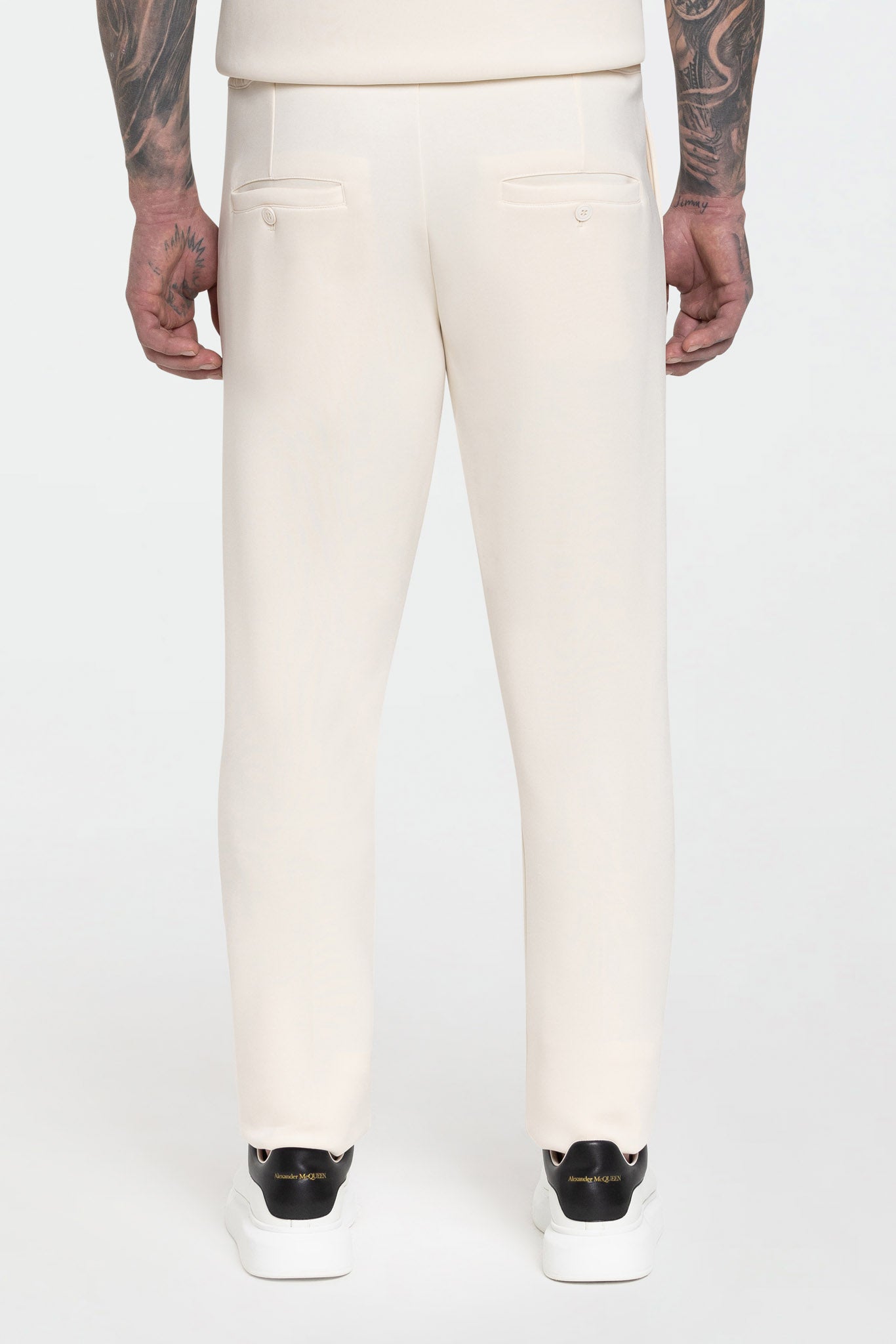 STRETCH COTTON PLEATED PANTS – IVORY