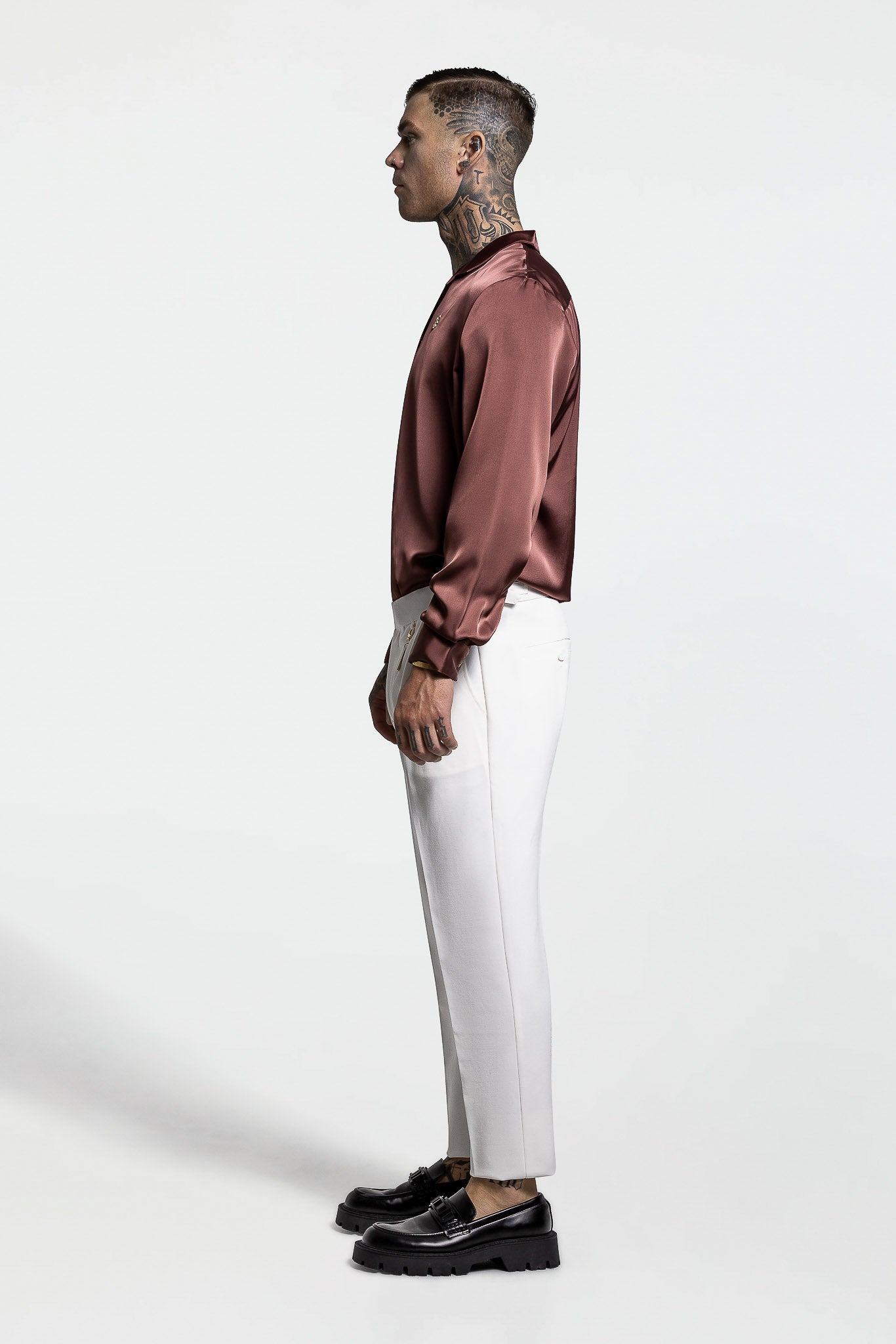 LONG SLEEVE SATIN SHIRT – BROWN