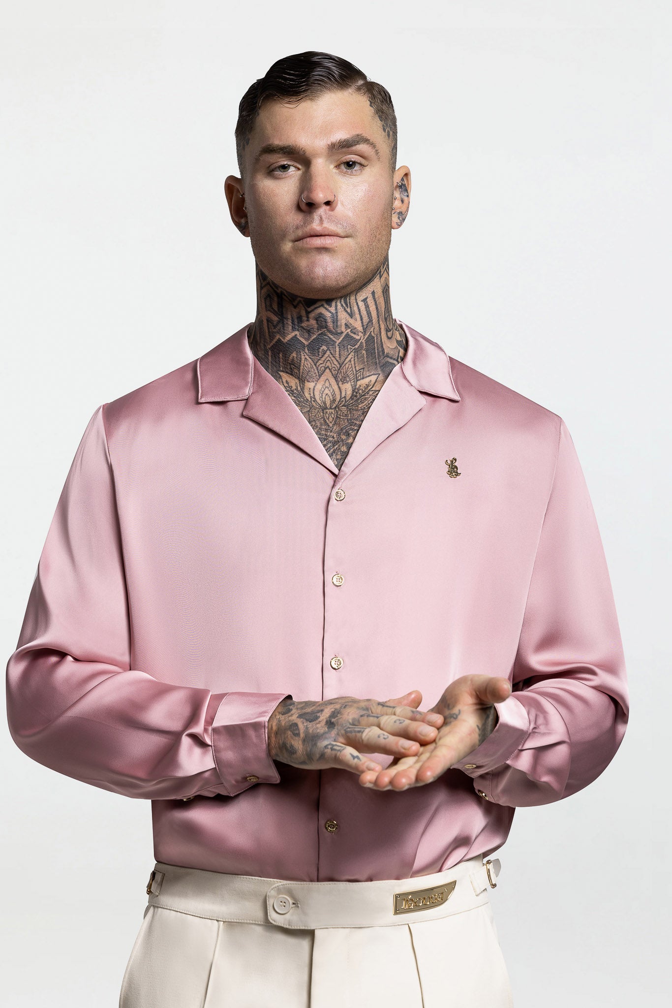 LONG SLEEVE SATIN SHIRT – DUSKY PINK