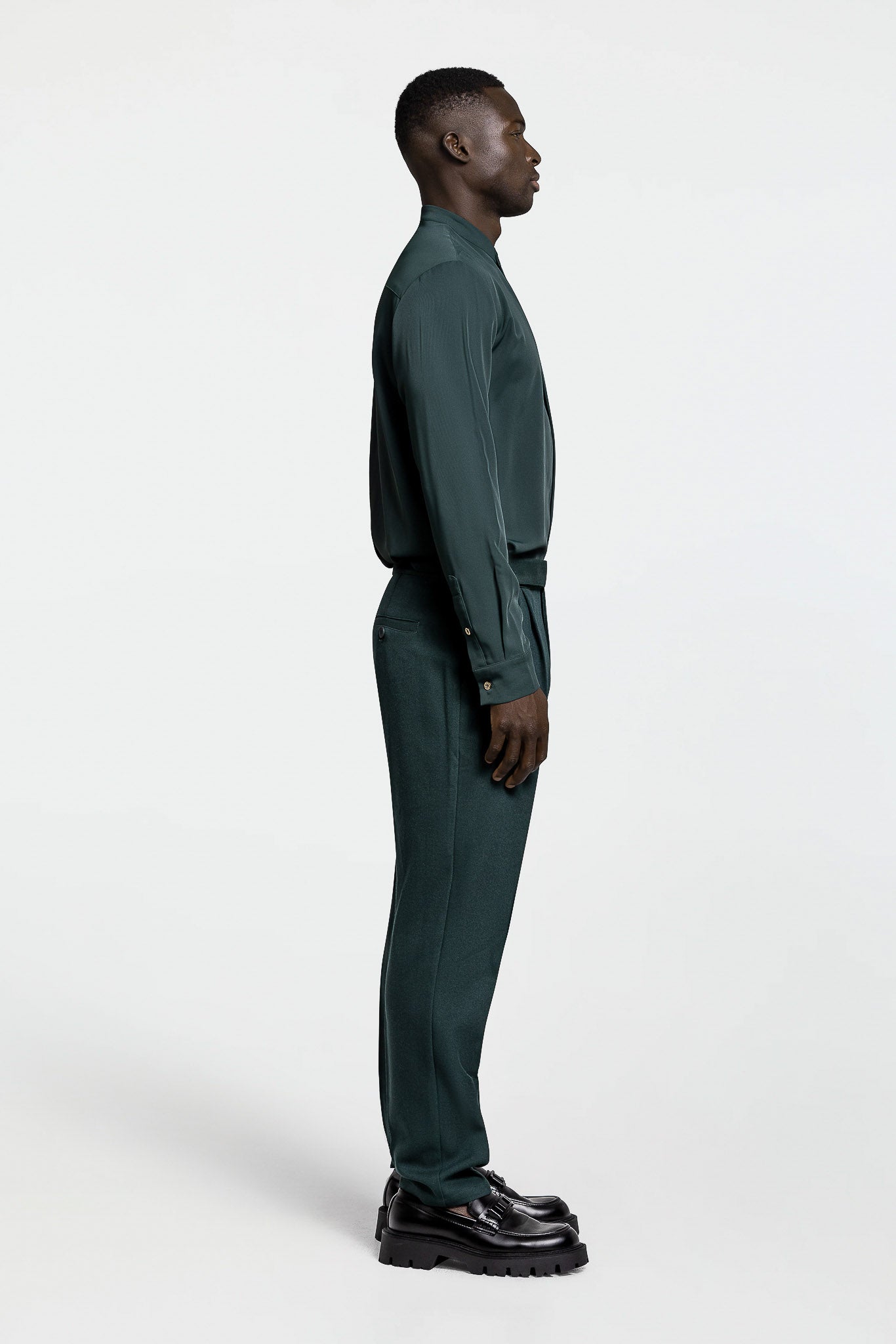 GRANDAD COLLAR SHIRT – DARK GREEN