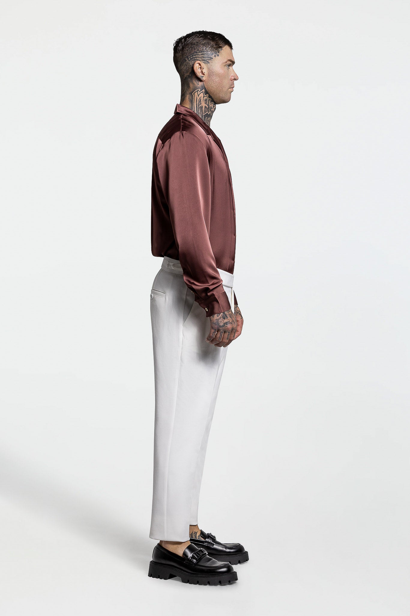 LONG SLEEVE SATIN SHIRT – BROWN