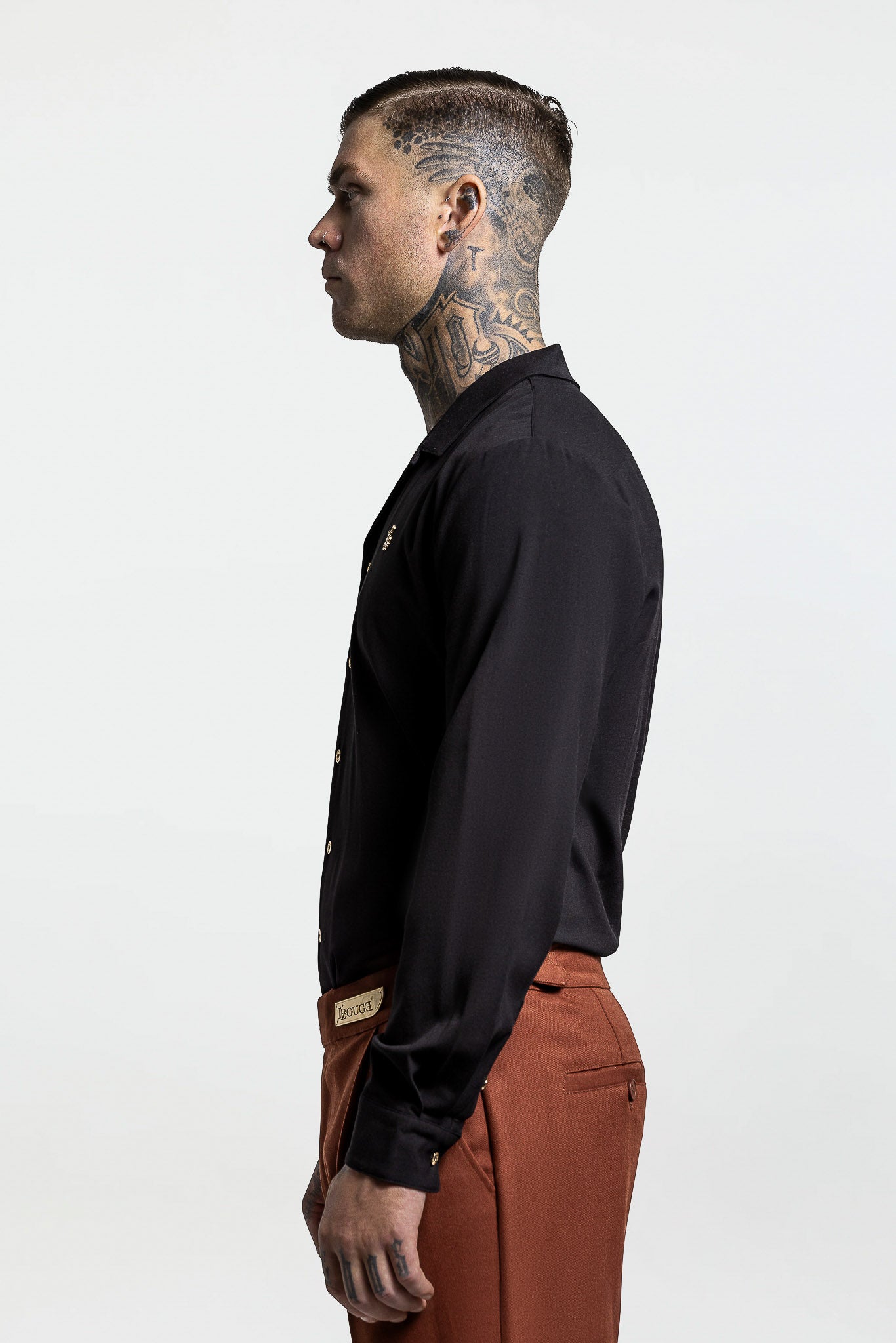 LONG SLEEVE REVERE COLLAR SHIRT – BLACK