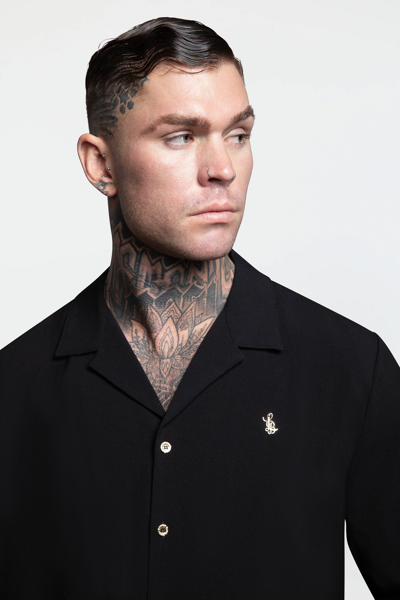LONG SLEEVE REVERE COLLAR SHIRT – BLACK