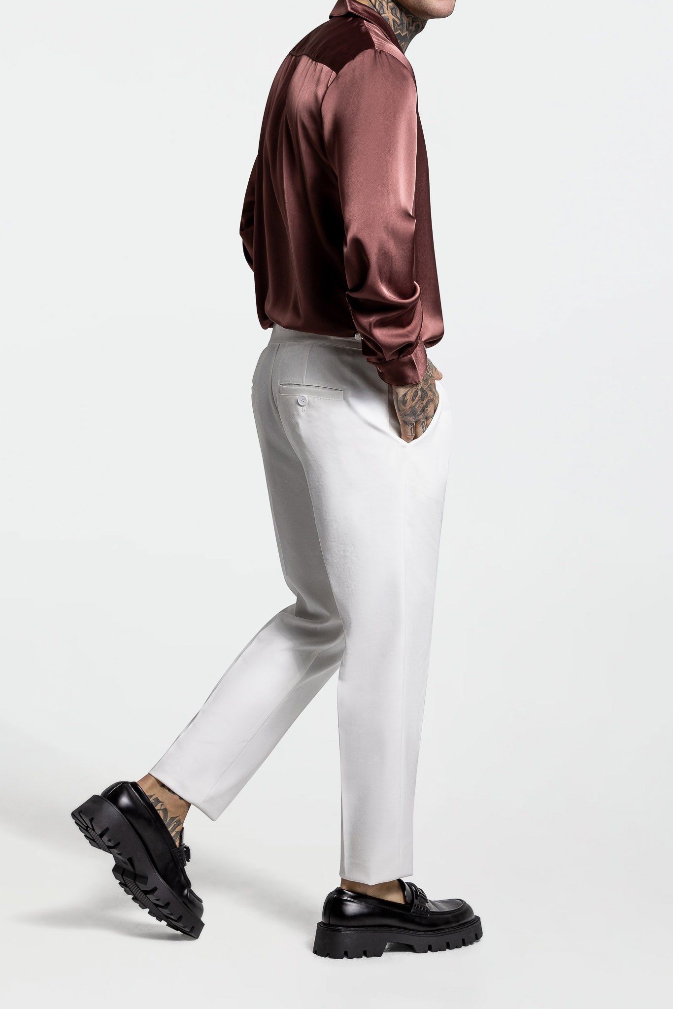 LONG SLEEVE SATIN SHIRT – BROWN