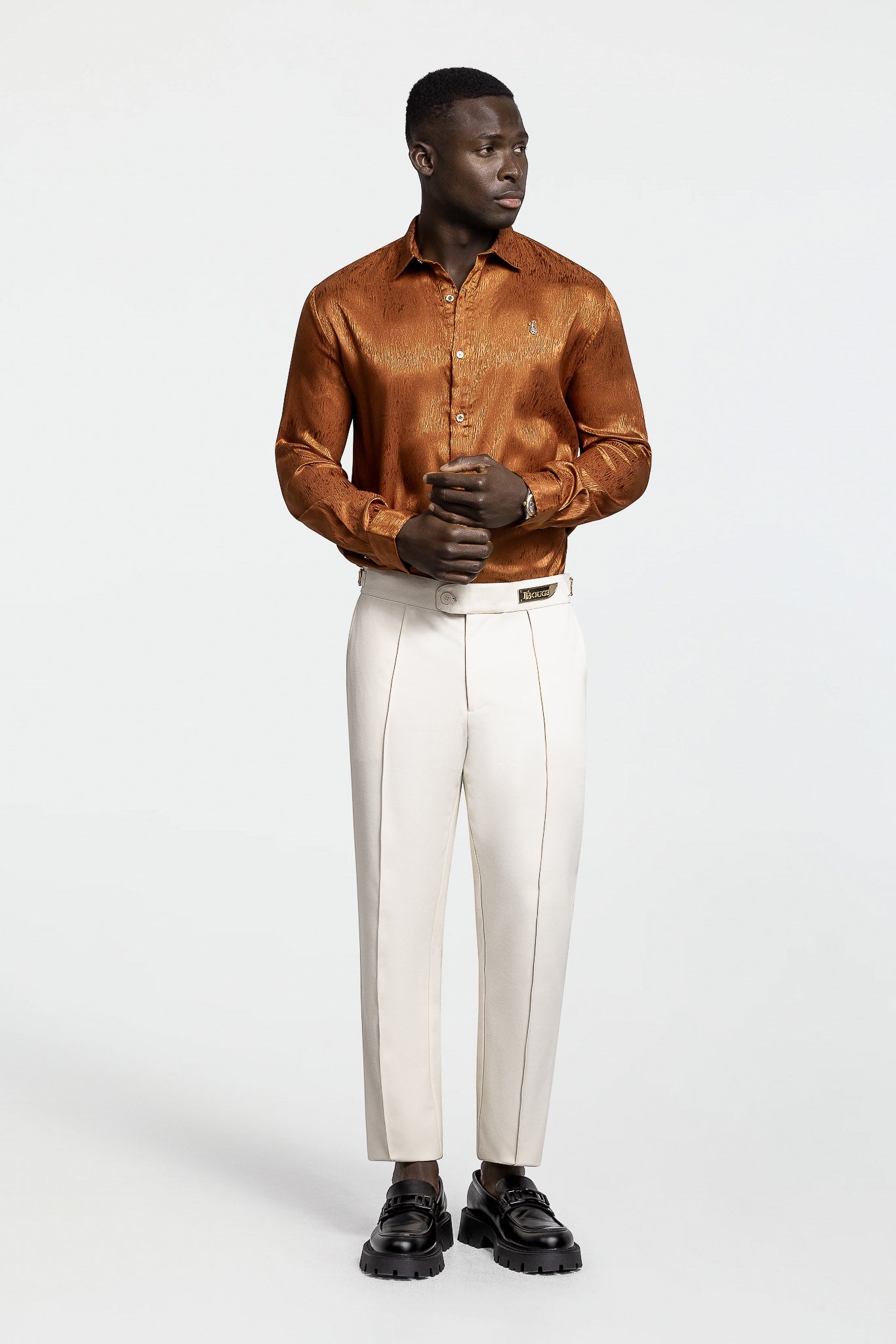 LONG SLEEVE JACQUARD SHIRT – BURNT SIENNA