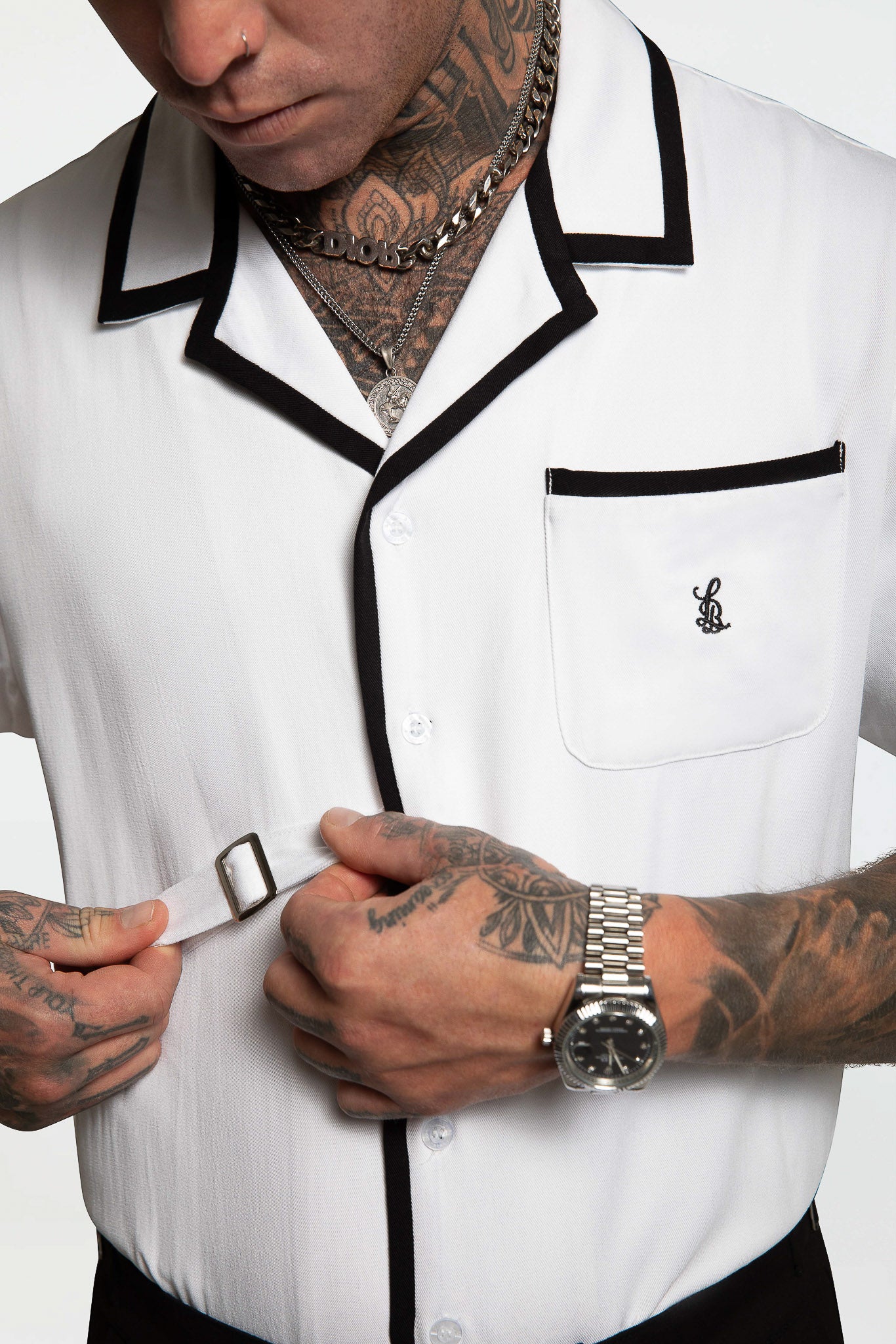 SIDE STRAP CONTRAST SHIRT – WHITE