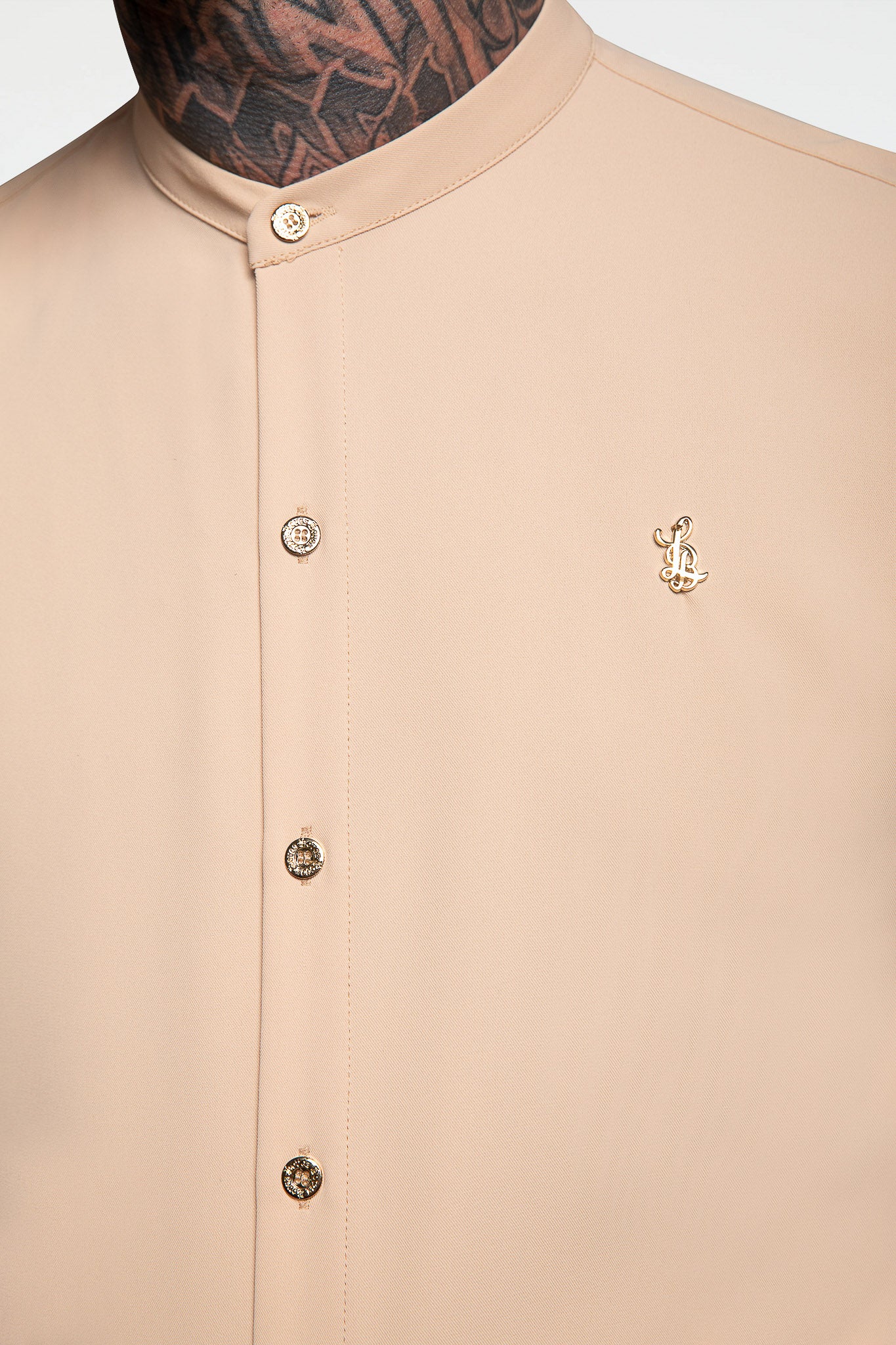 GRANDAD COLLAR SHIRT – BEIGE