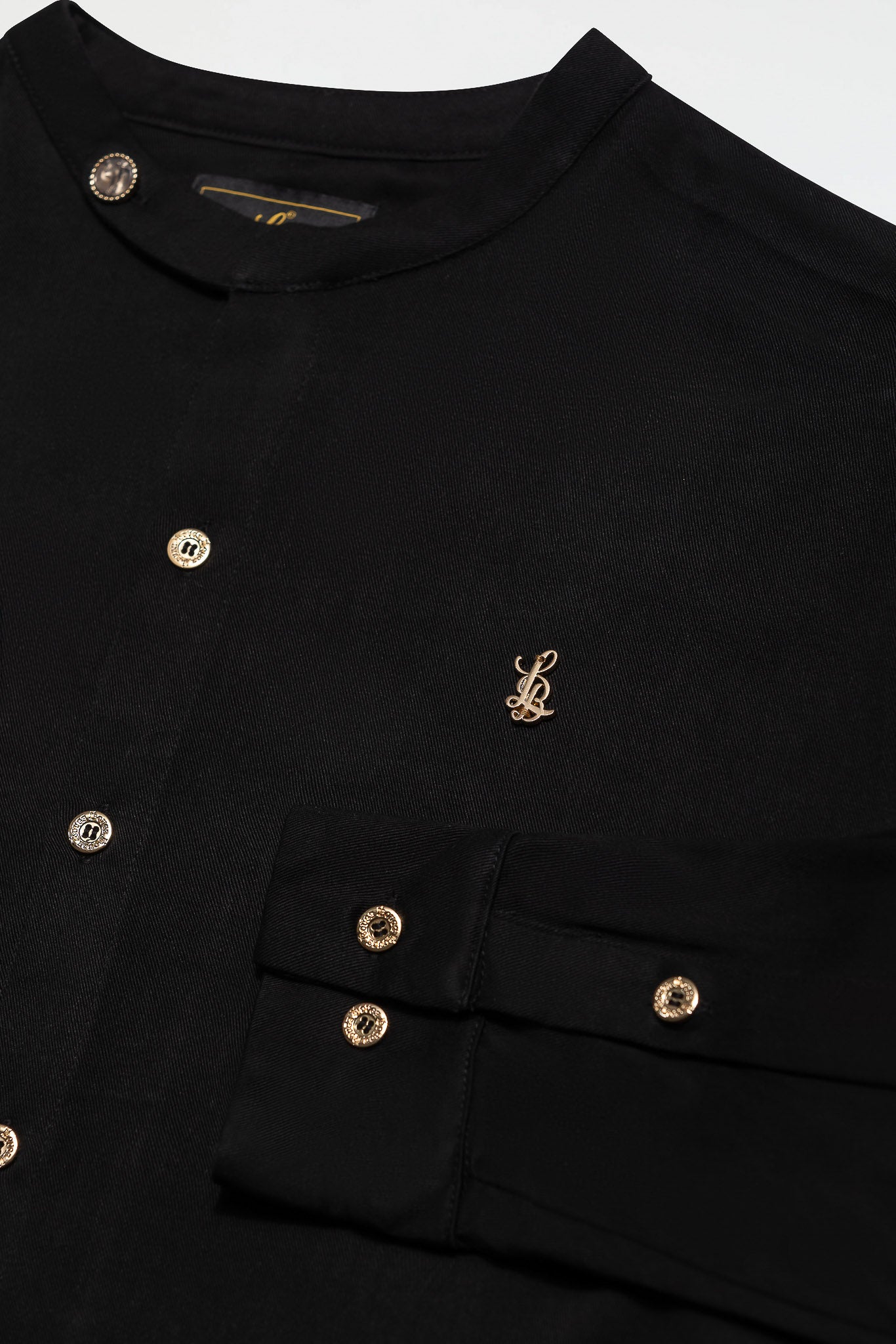 SIDE BUTTON GRANDAD COLLAR SHIRT – BLACK