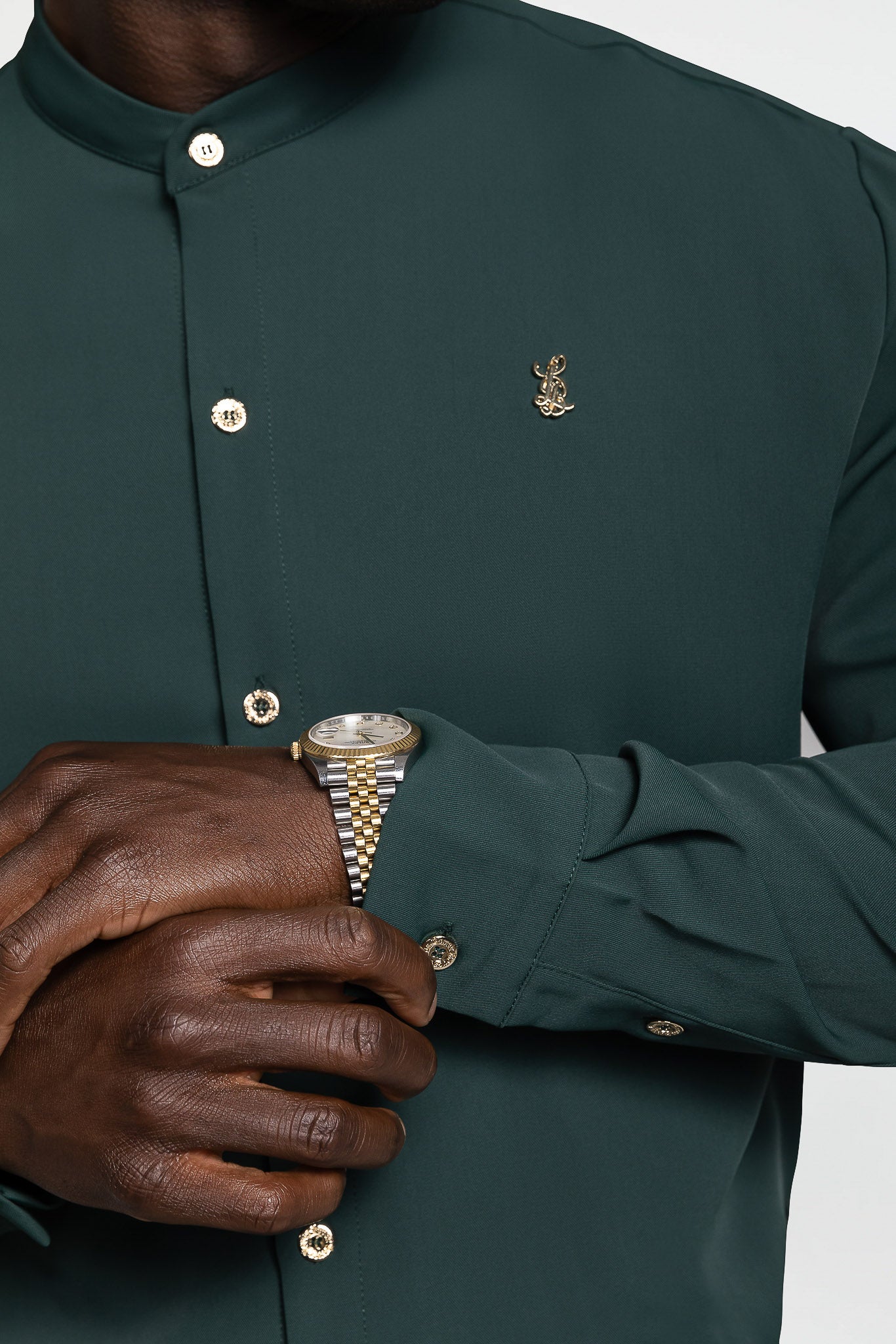 GRANDAD COLLAR SHIRT – DARK GREEN