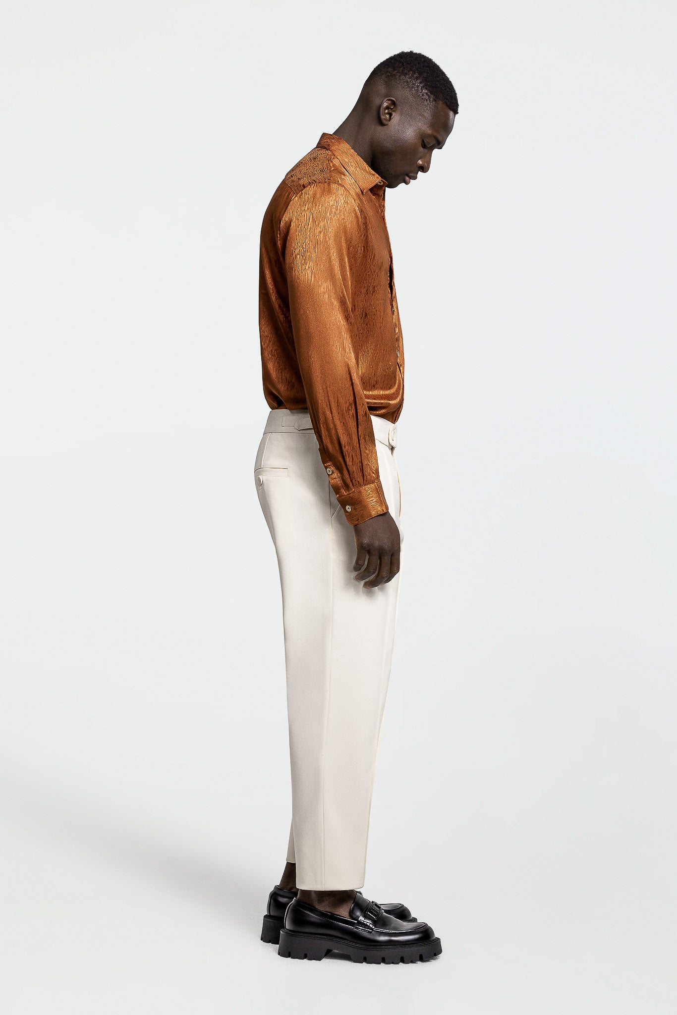 LONG SLEEVE JACQUARD SHIRT – BURNT SIENNA