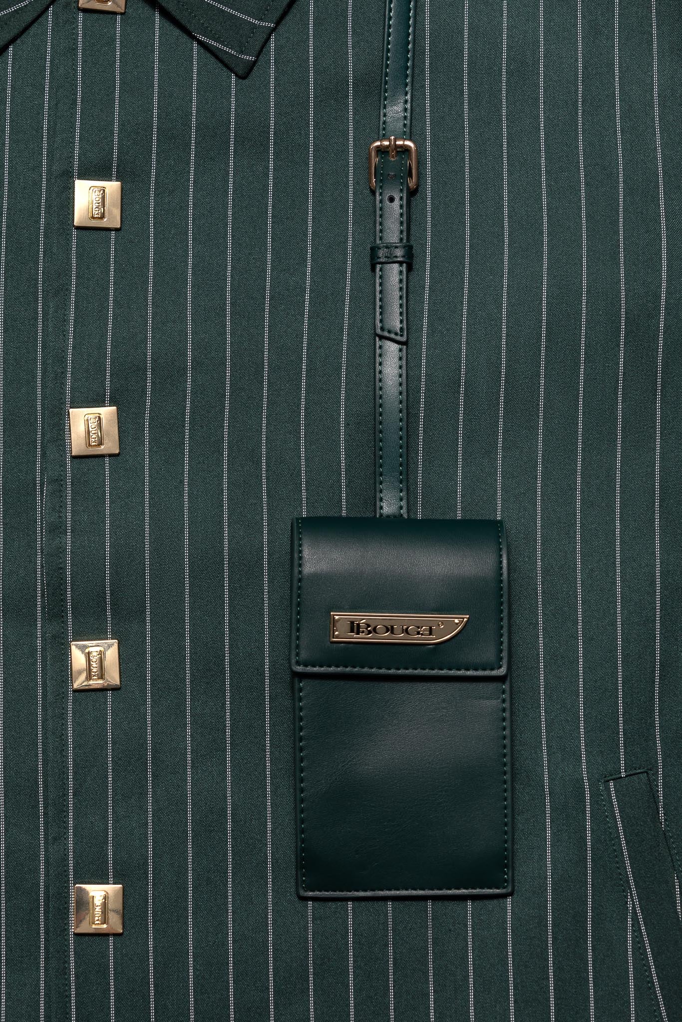 LEATHER STRAPPED JACKET – GREEN PINSTRIPE