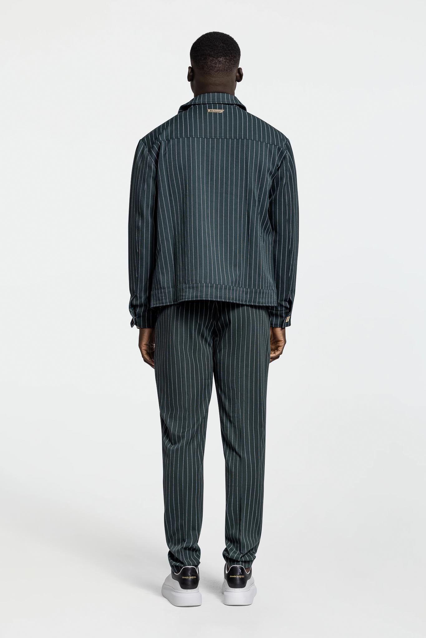 PLEATED PANTS – GREEN PINSTRIPE