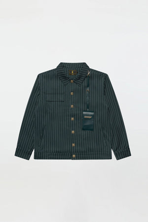 LEATHER STRAPPED JACKET – GREEN PINSTRIPE