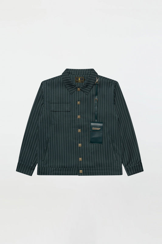 LEATHER STRAPPED JACKET – GREEN PINSTRIPE