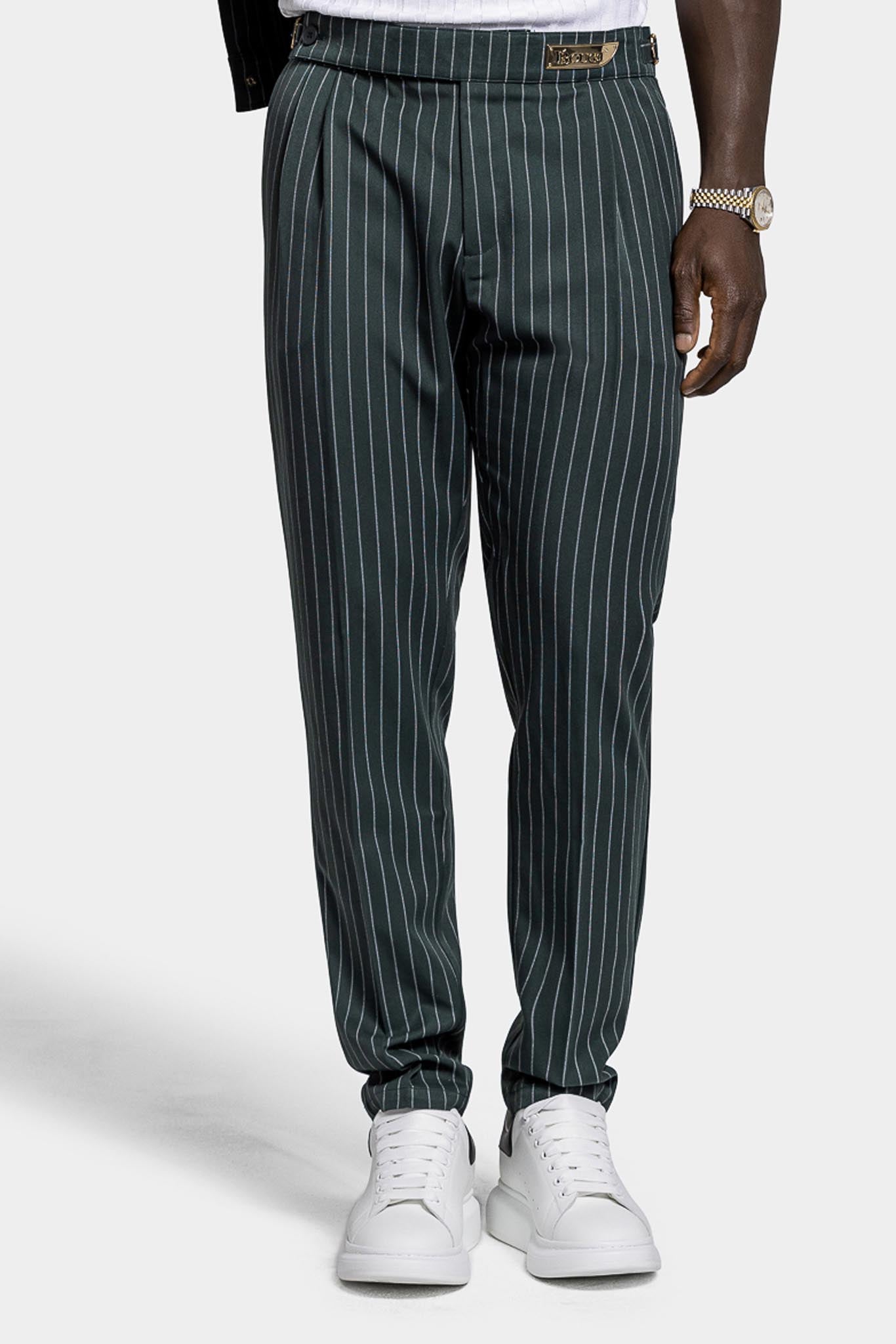 PLEATED PANTS – GREEN PINSTRIPE