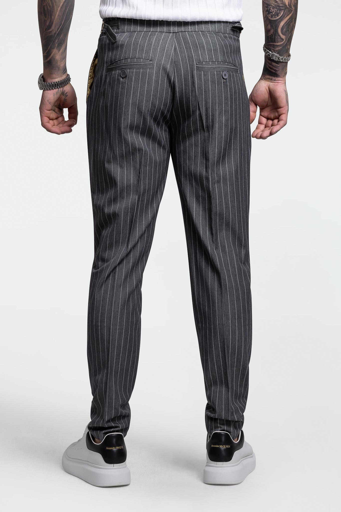 PLEATED PANTS – GREY PINSTRIPE