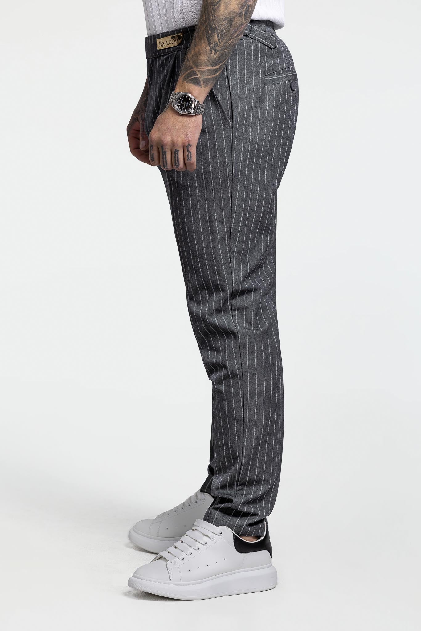 PLEATED PANTS – GREY PINSTRIPE