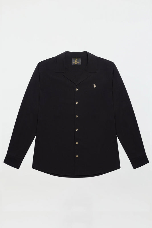 LONG SLEEVE REVERE COLLAR SHIRT – BLACK