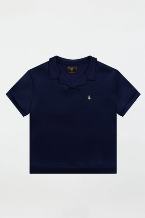STRETCH COTTON REVERE COLLAR POLO SHIRT – NAVY BLUE