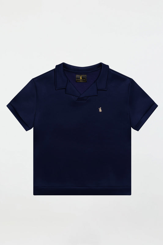 STRETCH COTTON REVERE COLLAR POLO SHIRT – NAVY BLUE