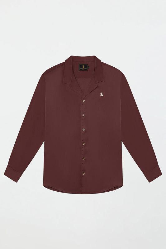 LONG SLEEVE SATIN SHIRT – BROWN