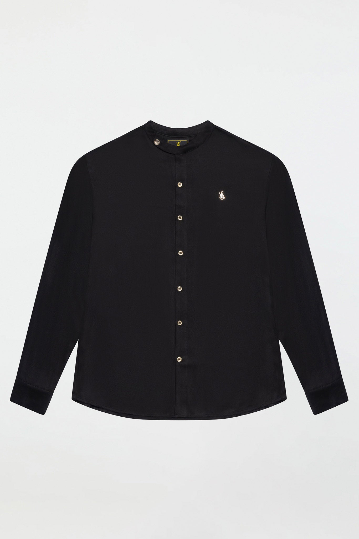 SIDE BUTTON GRANDAD COLLAR SHIRT – BLACK