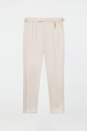 STRETCH COTTON PLEATED PANTS – IVORY