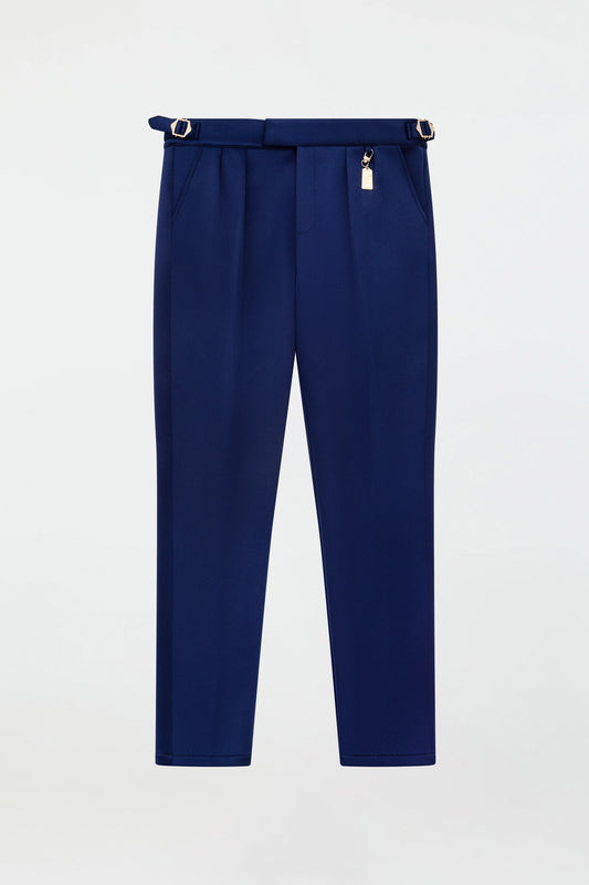 STRETCH COTTON PLEATED PANTS – NAVY BLUE